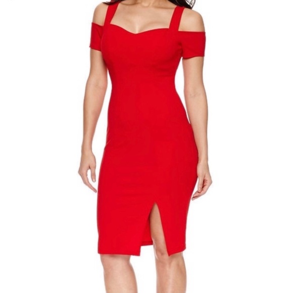 Bisou Bisou Dresses & Skirts - Bisou-Bisou Red Midi Body-con Cocktail Dress Size 10